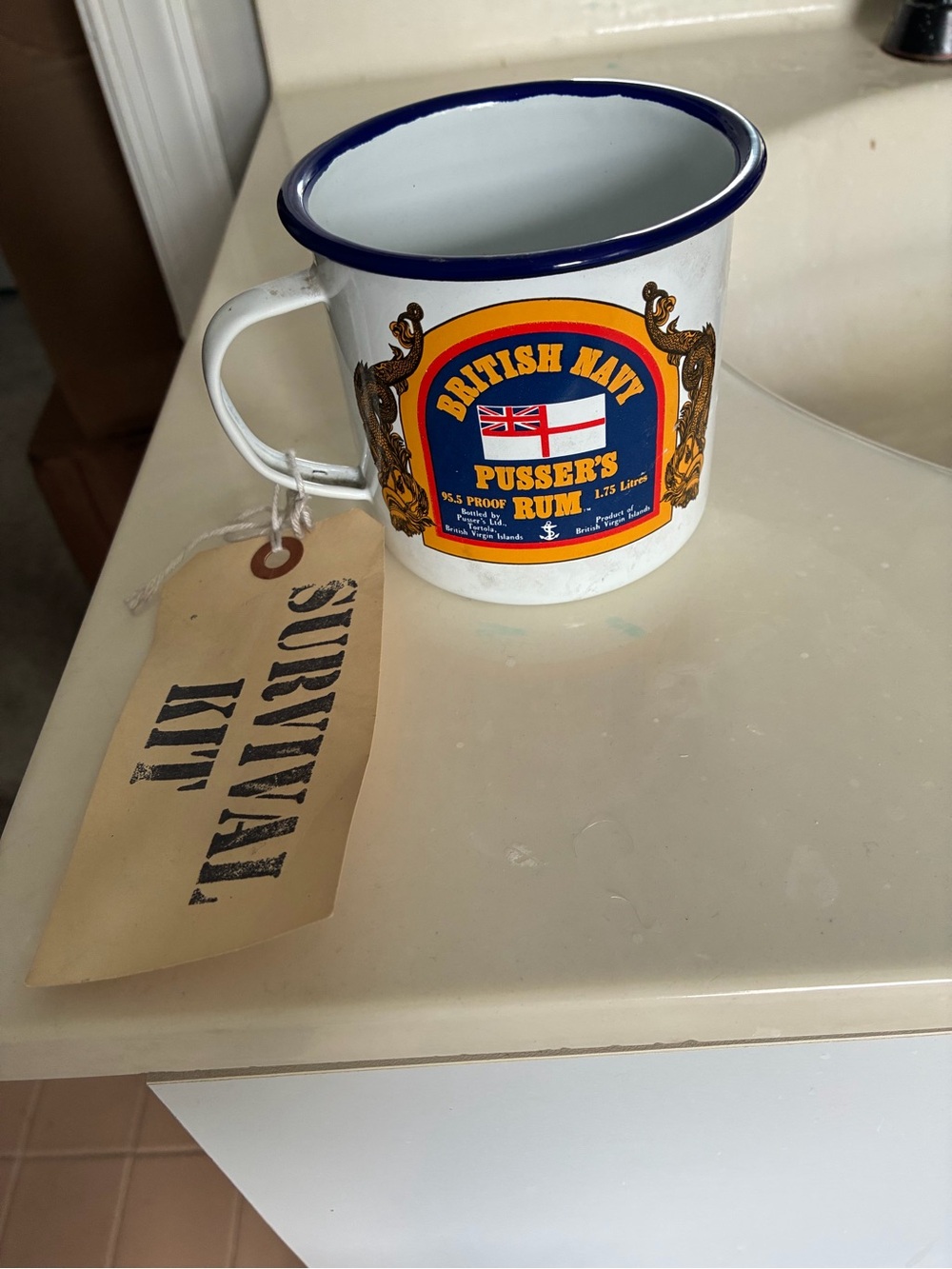 Vintage Pusser's British Navy Rum enameled tin mug